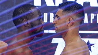 Terence Crawford vs Amir Khan FINAL FACE OFF at Weigh In  Top Rank Boxing [upl. by Esiocnarf]