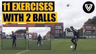 11 FUN Exercises with 2 Balls  Soccer  Football Exercises  Homework [upl. by Inaluahek917]