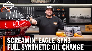 How To Screamin’ Eagle SYN3 Full Synthetic 3Cavity Oil Change for HarleyDavidson MilwaukeeEight [upl. by Cynera26]