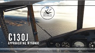 C130J windy approach to Mykonos airport [upl. by Nerin]