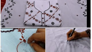 Hand Embroidery Dress Design Drawing amp Stitching  Kameez Design  Embroidery Video [upl. by Noskcire]