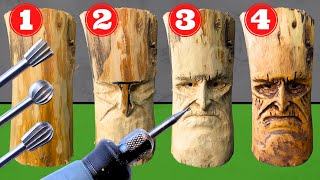 Dremel wood carving sculpture How to carve a face in wood with rotary tool step by step tutorial [upl. by Peursem97]