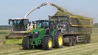 Gut Hohen Luckow Gras mähenhäckselnClaas Cougar 1400Jaguar 9702x Case Optum 250John deere 6250r [upl. by Warrenne]