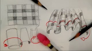 How to draw plaid pattern clothing fabric drapery and folds [upl. by Acissaj]