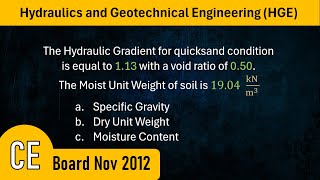 CE Board HGE Problem 21 Hydraulics and Geotechnical Engineering  CE NOV 2012 [upl. by Burris]