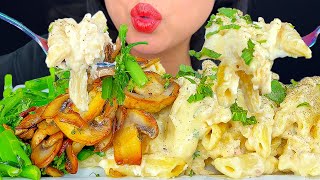 ASMR CHICKEN ALFREDO PASTA WITH MUSHROOMS amp BROCCOLI RABE  EATING SOUNDS  MUKBANG [upl. by Bertilla]