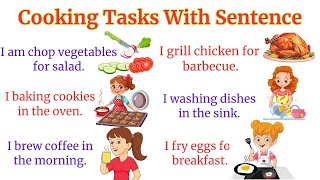 Cooking Task with sentences  Action Words For Beginner  English Sentences  Kitchen Vocabulary [upl. by Dugas]