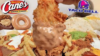 MUKBANG RAISING CANES FRIED CHICKEN TENDERS AND FRIES TACO BELL LOADED BEEF NACHOS LOADED TACOS ASMR [upl. by Hauger]