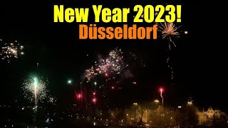 NEW YEAR 2023  DÜSSELDORF GERMANY  FIREWORKS VIEW FROM OBERKASSELER BRIDGE [upl. by Gatian]