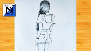 Easy way to draw girl Backside jeans and top  Pencil Drawing Tutorial  drawing for girls [upl. by Aihsenrad]