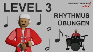 Rhythmusübungen Level 3 Achtel Viertel halbe und ganze Noten  Gehörbildung Lektion 2 [upl. by Lilllie]