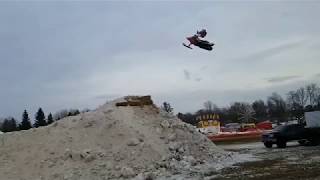 Houghton Lake Michigan Tip Up Town Snowmobile Tricks [upl. by Haseena]