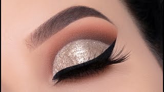 Champagne Golden Glitter Makeup Tutorial  New Years Eve Glam Eye Look [upl. by Eiddal540]