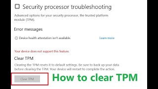 How to clear TPM Trusted Platform Module in Windows10 HP pavilion laptop  clear TPM greyed out [upl. by Ybbed]