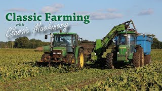 Beet harvesting with a Standen Turbobeet and John Deere 6400 From the Classic Farming DVDs [upl. by Mohn]