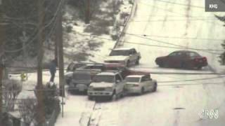 Cars sliding on icy hill Spokane Wash [upl. by Havelock]