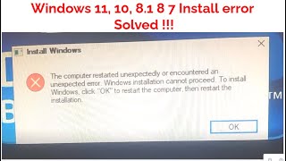 windows install error the computer restarted unexpectedly or encountered an unexpected error [upl. by Glynas]