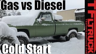 Gas vs Diesel 5 Degree Frozen Chevy Truck Cold Start Behind the Scenes Competition [upl. by Cummins938]