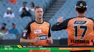 Jason Behrendorff 3 wickets vs Melbourne Stars  7th Match  MLS vs PRS [upl. by Holcomb]