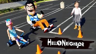 Hello Neighbor in Real Life Game Master Challenge Hoverboard Races [upl. by Woodley]