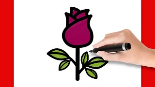 HOW TO DRAW AND COLOR A SIMPLE ROSE FLOWER [upl. by Alyek942]