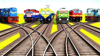 6 TRAINS CROSSING ON BUMPY FORKED RAILROAD CROSSING  Train Simulator 2022 railroad [upl. by Dorena]