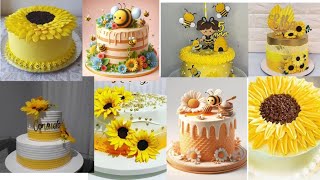 नई डिजाइन yellow colour cake decoration ideas two tier cake sunflower cake designyellowcake [upl. by Hilario]