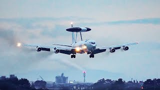 Very Smokey USAF E3B Sentries Land at Prestwick [upl. by Airtap]