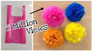 Flowers Making With Plastic Carry Bags  DIY  Carry Bags Re Use Ideas  Best Out Of Waste [upl. by Nosreme]