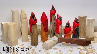 Easy Carve Cardinal in a Dowel Full Knife Only Woodcarving Tutorial [upl. by Metzgar]