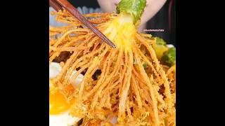 Black Bean Noodles eggs amp fried enoki mushrooms ❤️ asmr mukbang blackbeannoodles HongyuASMR [upl. by Virgin]