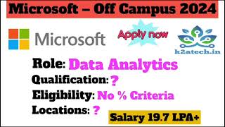 Microsoft hiring Data Analtst  FresherExperience [upl. by Lancelle]