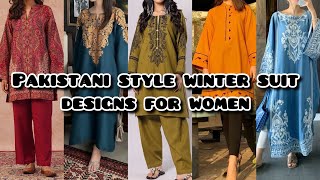 Pakistani style winter suit designs for women  trending pakistani salwar suit design 2024 [upl. by Alika]