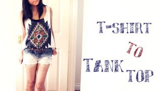 DIY ✂ Summer nosew Tank Top TShirt Recon [upl. by Eniamsaj]