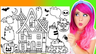 Coloring Pusheen Cat Halloween amp Autumn Coloring Pages  Prismacolor Markers [upl. by Gregorius]