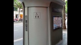 Fully automatic and self cleaning public toilet in Paris France [upl. by Zullo]