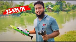 Fastest RC Boat 35 kmh  Really Crazy  HJ806 Racing Boat Unboxing amp Testing  Ashik EEE [upl. by Ikilisav]