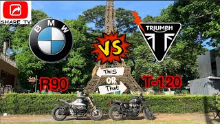 Bmw R Nine T vs Triumph Bonneville T120 Side by Side Comparison sharetvph [upl. by Almallah]