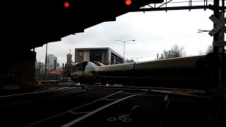 Amtrak Cascades Talgo at Nw Naito pkwy Portland Oregon [upl. by Suivatal]