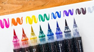 NEW Pentel Metallic Brush Pens Review Swatches and Coloring [upl. by Bbor745]