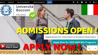 BOCCONI UNIVERSITY  ADMISSIONS OPEN  APPLY NOW  PROGRAMS  DOCUMENTS  FEES  SCHOLARSHIPS ETC [upl. by Shaylah410]