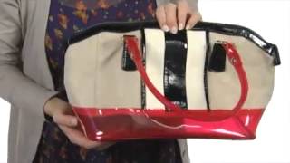 Melie Bianco  Ruby Canvas Satchel with Contrast Stripes and Clear Jelly Trim SKU8084973 [upl. by Parrott]