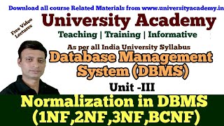 DBMS7 Introduction to Nomalization Normalization in dbmsNormal FormsTypes of Normalization [upl. by Dreyer]