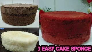 3 easy basic cake sponge recipe  chocolate vanillared Velvet sponge cake  sponge cake for icing [upl. by Alison687]