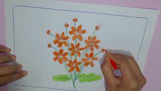 Pencil Colour Drawing Flowers  How to Draw a flower [upl. by Christianson]