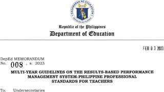 DEPED MEMO NO008 s2023 MULTIYEAR GUIDELINES ON THE RPMSPPST  IPCRF GUIDELINES ATTACHMENTS [upl. by Gaultiero]