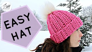 HOW TO CROCHET THE EASIEST HAT EVER  Beginners Crochet Hat  Adult Unisex Hat  Crochet Ribbed Hat [upl. by Wendel]