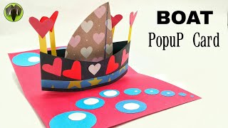 Boat Bouquet Popup Card  Valentine heart theme  DIY  Scrapbook  Tutorial by Paper Folds  816 [upl. by Aihseya545]