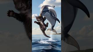 Dolphin saved black kitten 😱shortvideo shorts short cat cute cartoon viralvideo kucing [upl. by Amero]