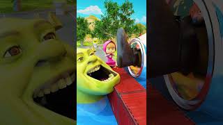 👽 Giant Shrek Foot Pushing Characters Driving on Container Bridge into Shrek [upl. by Irt]